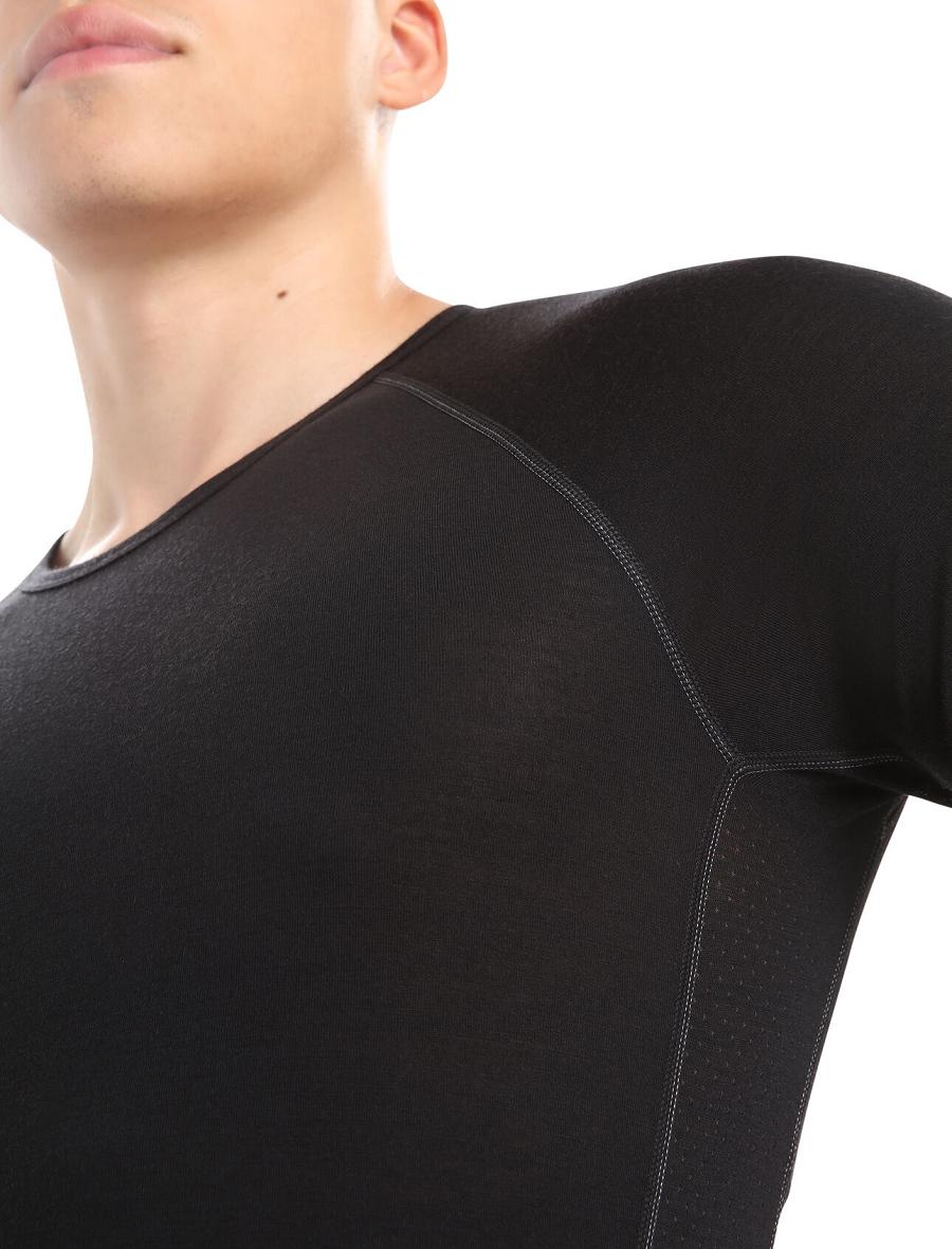 Base Layers Icebreaker BodyfitZone™ Merino 150 Zone Krótkie Sleeve Crewe Thermal Top Męskie Czarne | PL 1613GSOL